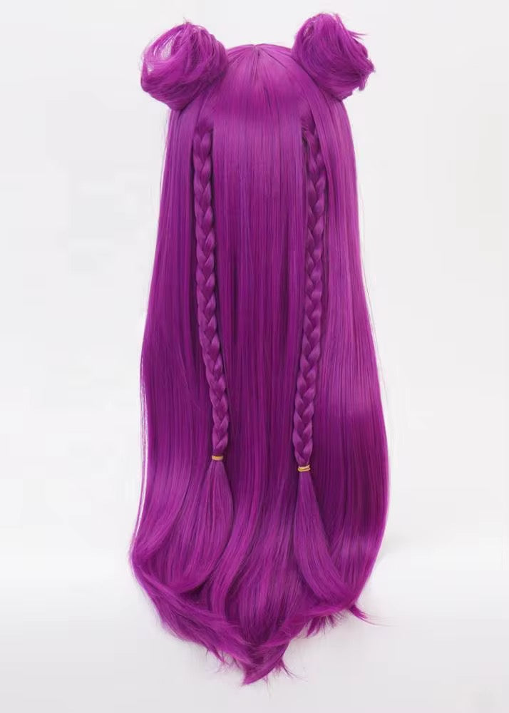 League of Legends LOL Peluca Cosplay 70cm Long Purple KDA Kaisa Wig Synthetic Anime Cosplay Wig 2Ponytails wig