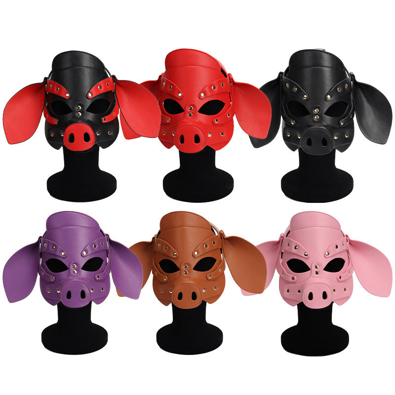 Pig Head Mask Party Role Play Mask Sexy Toy Supplies-PU LEATHER