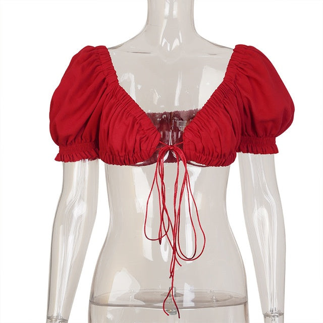 Short sleeve top with puff sleeves