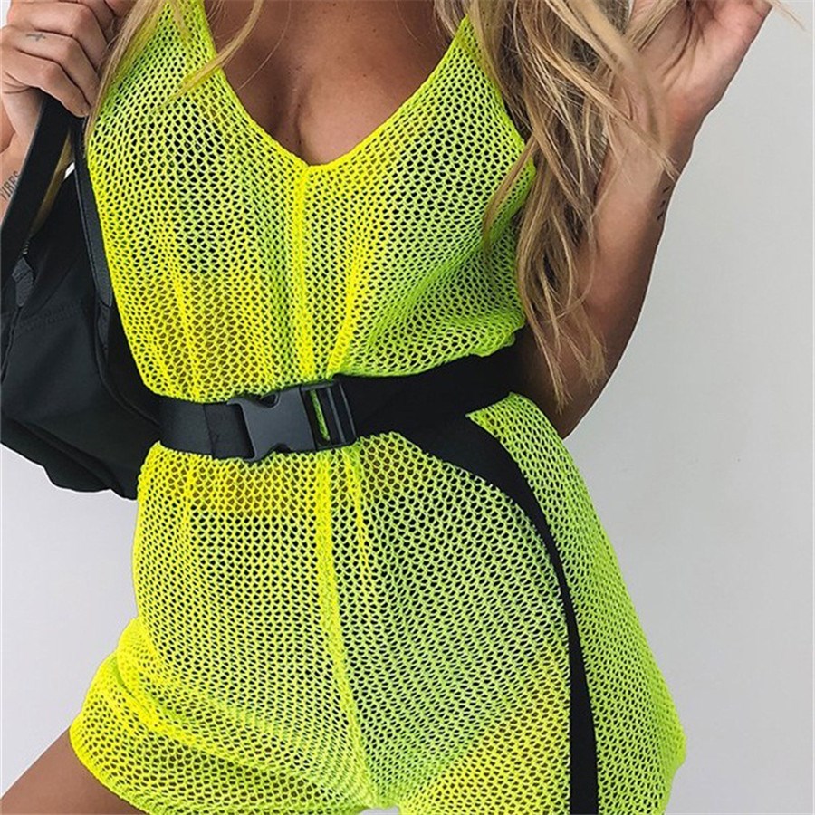 Fluorescent Green Mesh Jumpsuit For Women