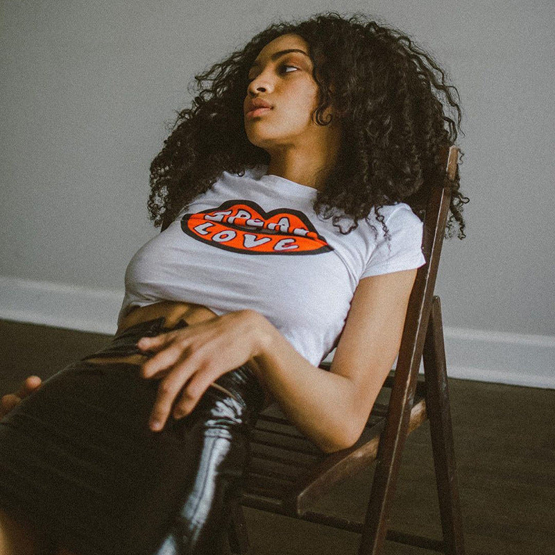 Instahot Trend Personalized Print Round Neck t-shirt female European And American Spice Girl Fashion Slim Fit Short White Top