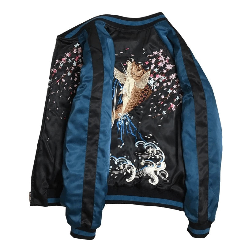 Koi Rebellion Embroidered Bomber – “Wave Spirit” Edition
