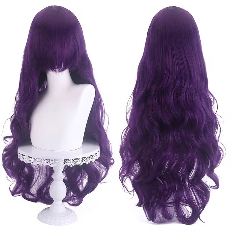 Long Wavy Curly Hair Wig with Bangs 31"/80cm Green Natural Synthetic Heat Resistant Fiber Hair Wig Colorful Halloween Costume Party Cosplay Wigs with Bangs for Women wig
