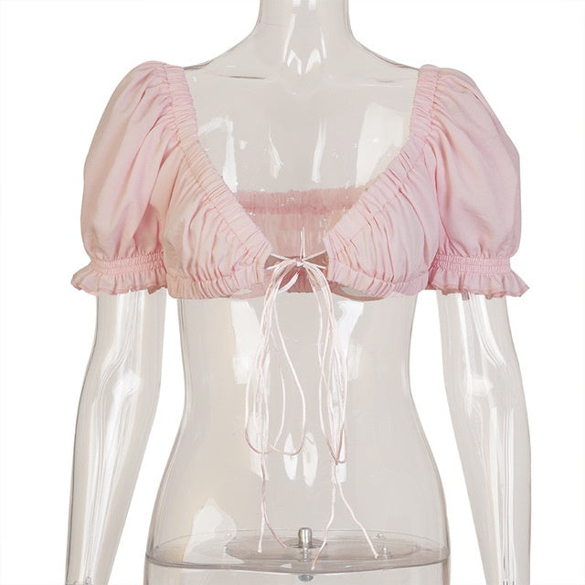 Short sleeve top with puff sleeves