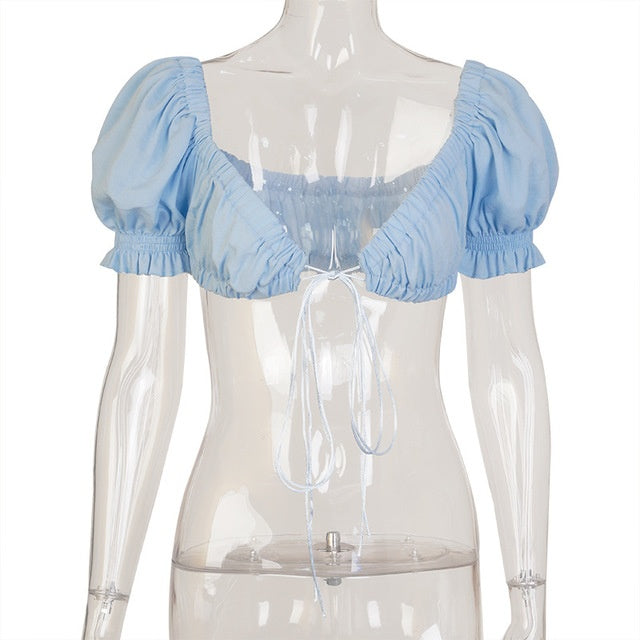 Short sleeve top with puff sleeves