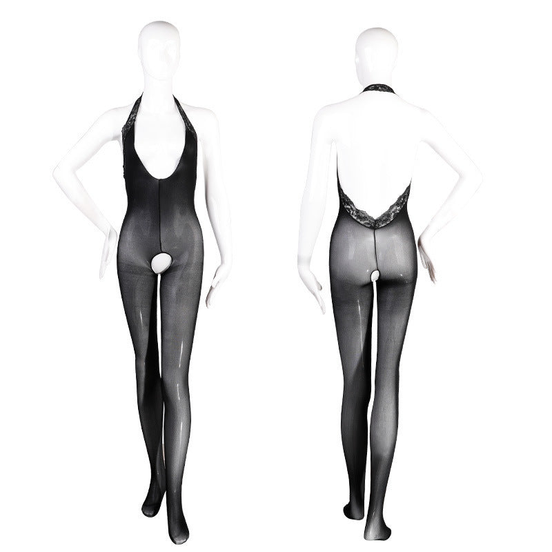 Lace Halter Backless Open Crotch Body Stocking