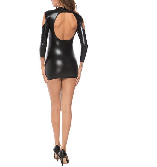 Glossy patent leather jumpsuit, pole dance nightclub uniform temptation