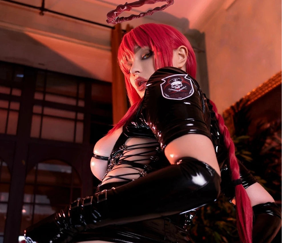 Sexy Dark Nurse Cosplay Costume Leather Dress Leotard Elastic Hot Anime Cosplay Makima Dark Nurse Halloween Costumes for Women