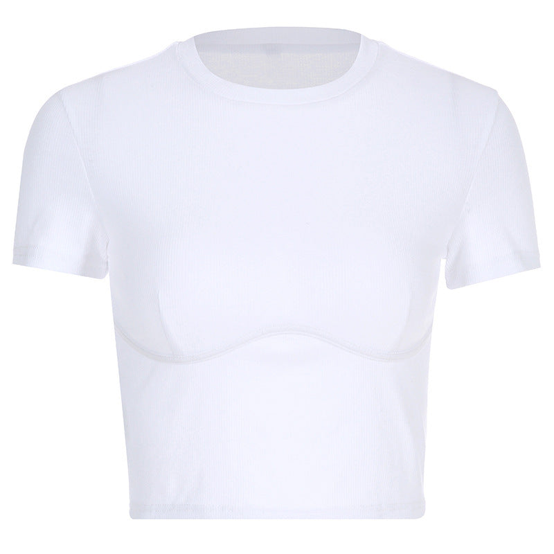 Women's Solid Color Chest-Shaped Slim Short Sleeve