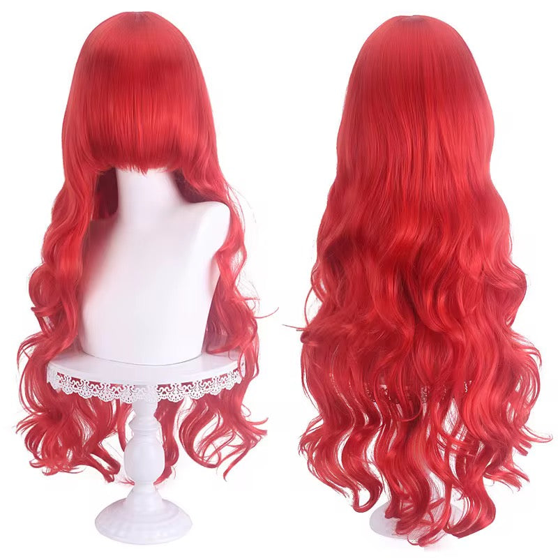 Long Wavy Curly Hair Wig with Bangs 31"/80cm Green Natural Synthetic Heat Resistant Fiber Hair Wig Colorful Halloween Costume Party Cosplay Wigs with Bangs for Women wig