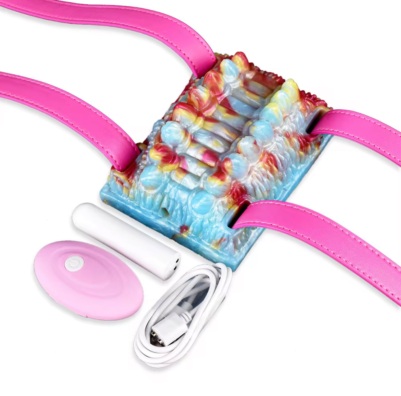 Hot pink leather strap dragon teeth grinder Grinding with vibrating bullet Grinders