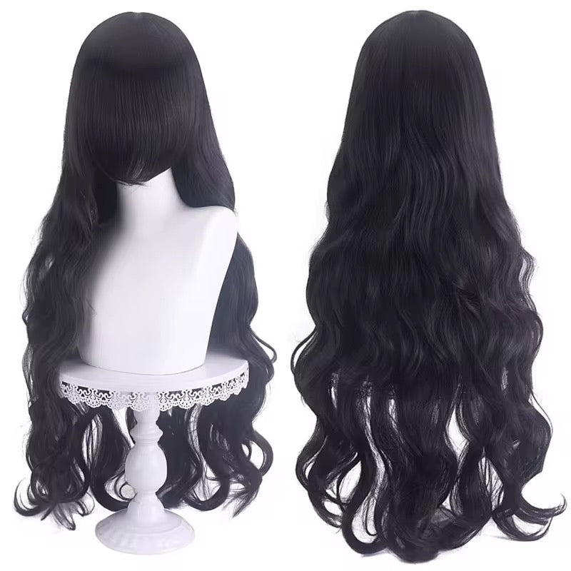 Long Wavy Curly Hair Wig with Bangs 31"/80cm Green Natural Synthetic Heat Resistant Fiber Hair Wig Colorful Halloween Costume Party Cosplay Wigs with Bangs for Women wig