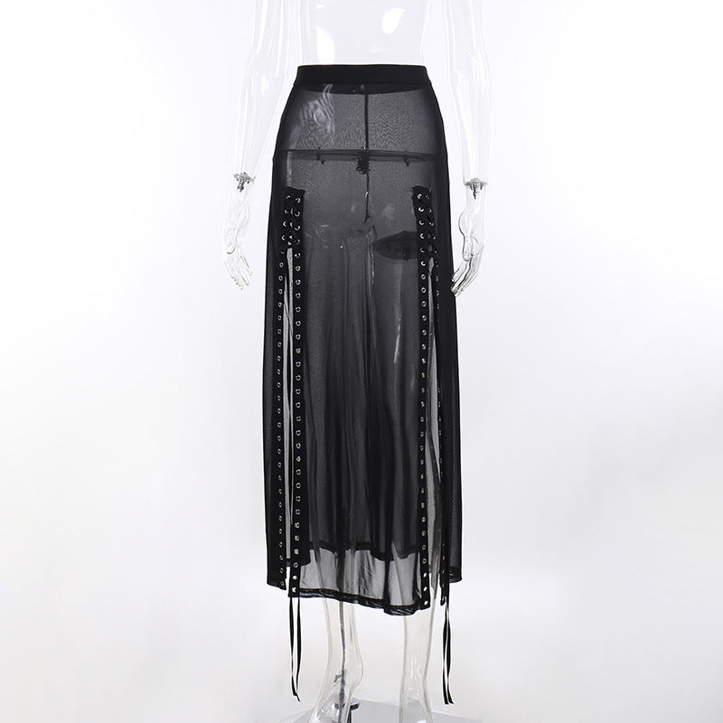 Women's Sheer Mesh Slit Maxi Dress