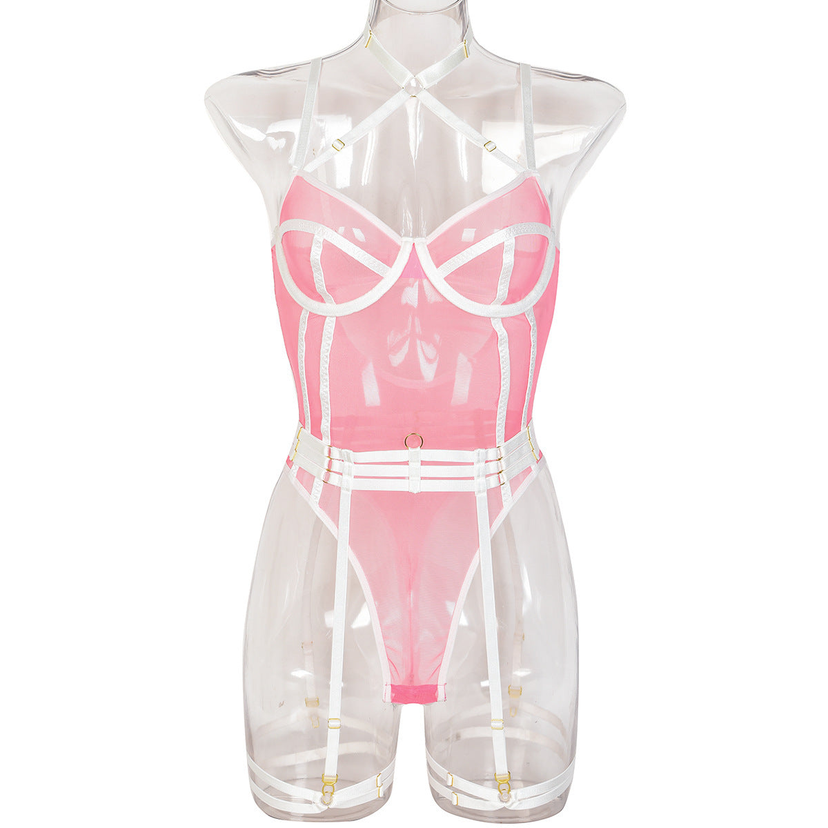 High Elastic Mesh Tight Contrast Color Jumpsuit
