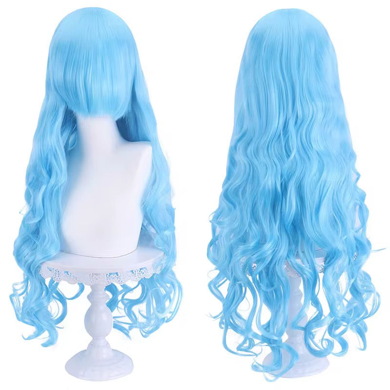 Long Wavy Curly Hair Wig with Bangs 31"/80cm Green Natural Synthetic Heat Resistant Fiber Hair Wig Colorful Halloween Costume Party Cosplay Wigs with Bangs for Women wig