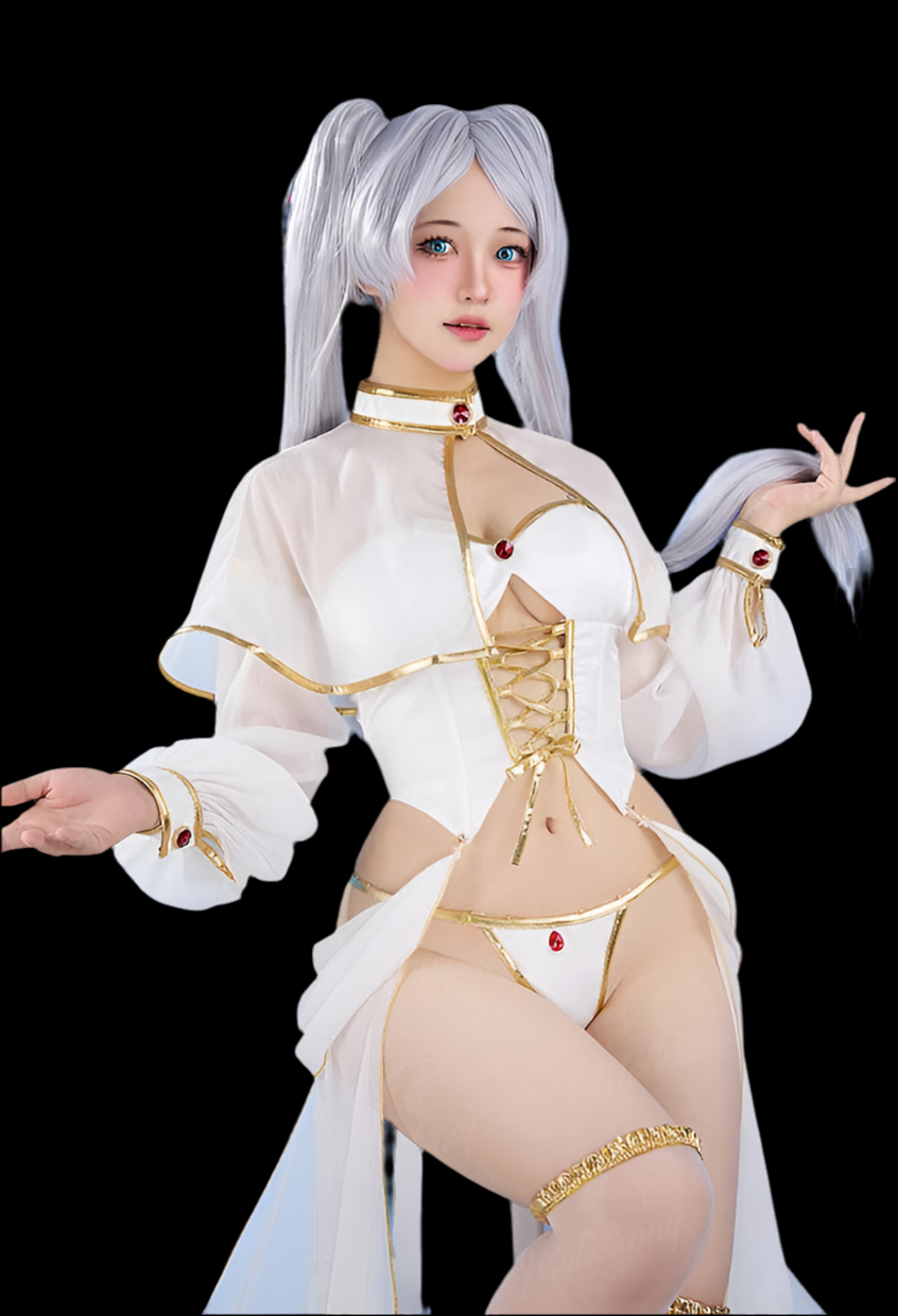 Mobbunny Women's Lingerie Set Top Skirt and Cape with Panty and Thigh-high Stockings Cosplay Costume