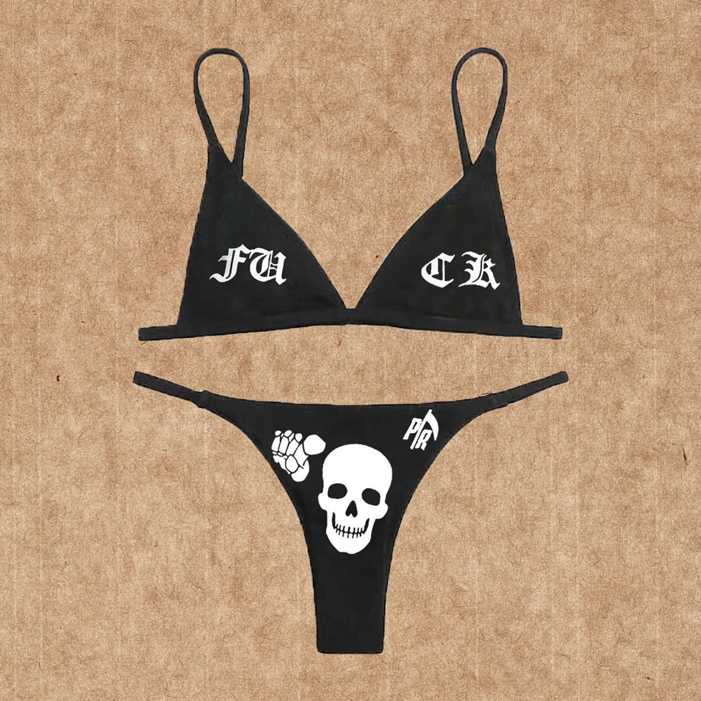 New Black And White Sexy Goth Emo Women Two-piece Skull Print Bikini Suit Split Bathing Suit High Waist Gothic Swimsuit Beach