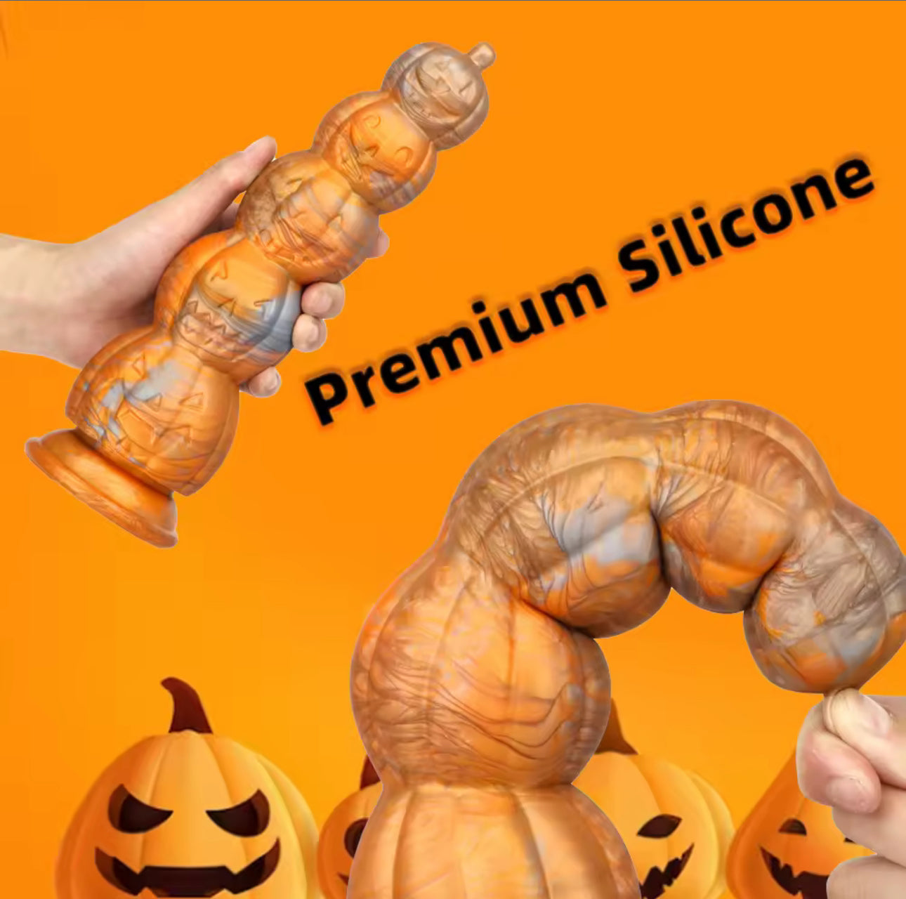 Pumpkin Alien Fantasy Dildos small and large black and red /orange and silver