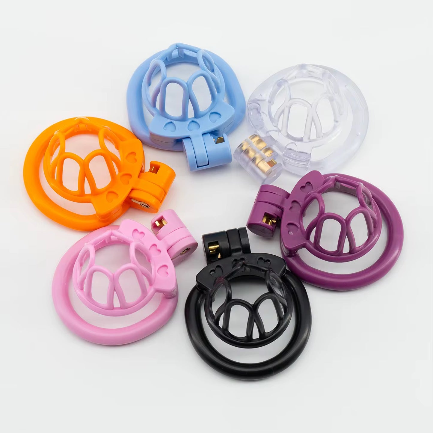 Plastic hallow breathable Chastity set of two including 4 rings rings 5sizes -+ ket set 40mm-52mm