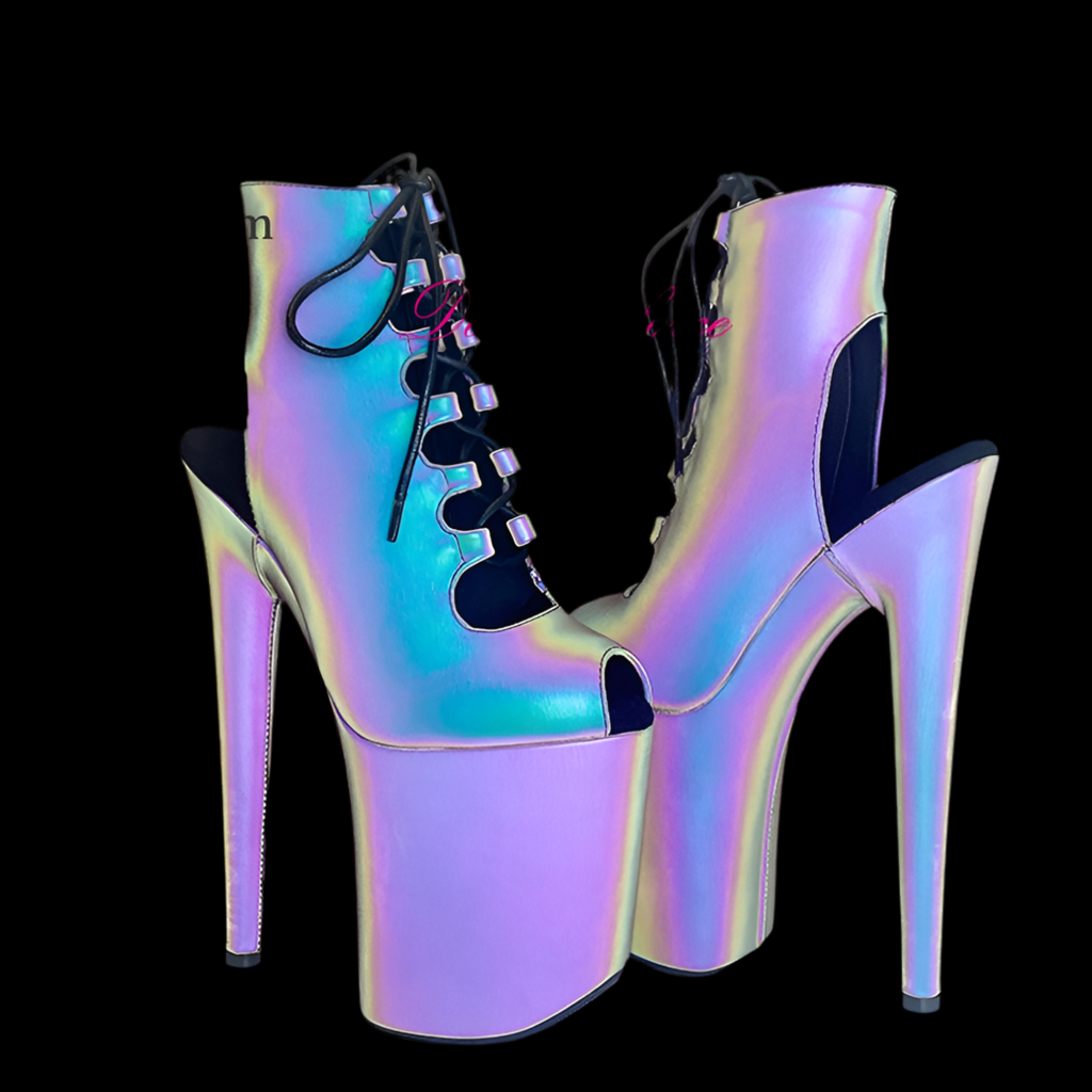 20Cm/8Inches High Heel Platform Exotic Pole Dance Shoes Holographic Reflect Light Pu Party Roman Gladiator Sandals Boots