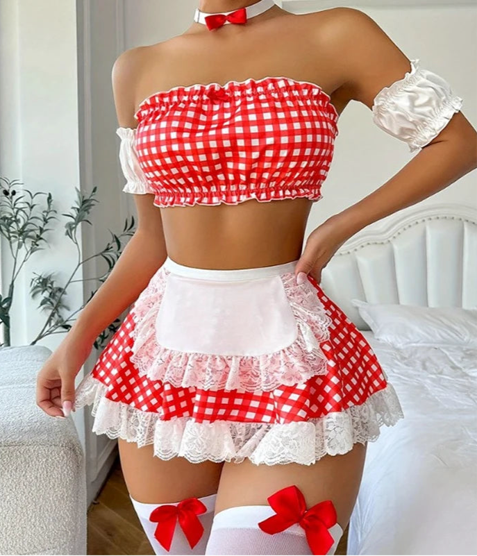 Toucheart 4-Piece Set Sexy Temptation Erotic Lingerie Passionate Uniform Maid Outfit Women Roleplay Sex Cosplay Sexy Underwear