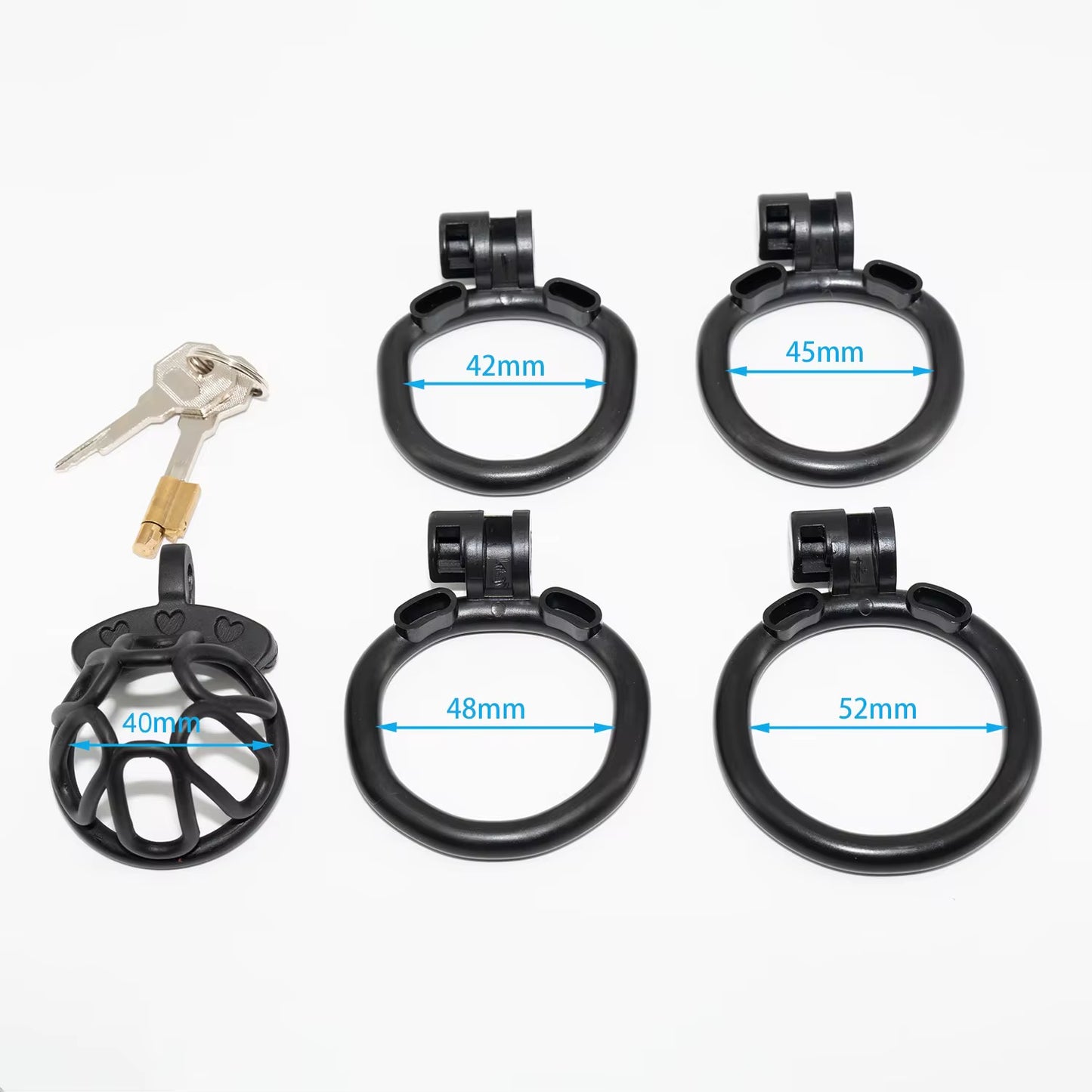 Plastic hallow breathable Chastity set of two including 4 rings rings 5sizes -+ ket set 40mm-52mm