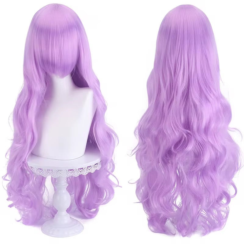 Long Wavy Curly Hair Wig with Bangs 31"/80cm Green Natural Synthetic Heat Resistant Fiber Hair Wig Colorful Halloween Costume Party Cosplay Wigs with Bangs for Women wig