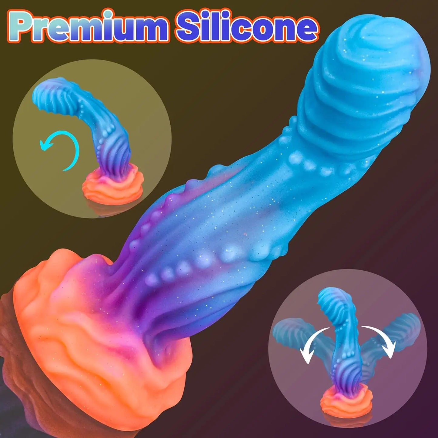 ASHBURN Fantasy Curved Ribbed Dildo G-Spot Monster Glowing Dildos with Knot Tentacle