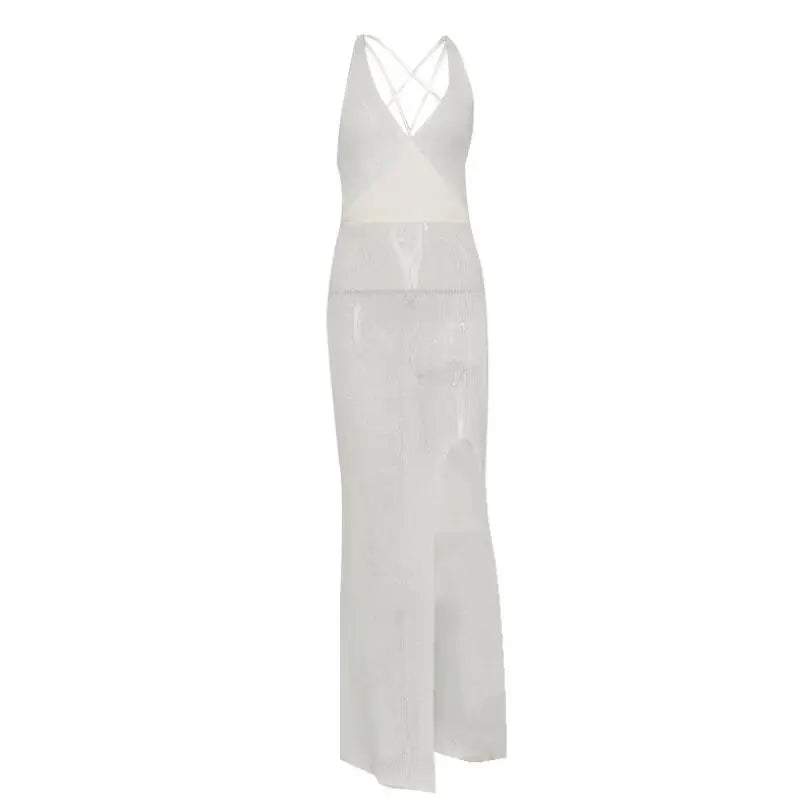 Melphieer 2024 Knit White Beach Dress Maxi Beach Cover up Woman Swimwear Bikini Tunic Maxi Hollow Out Backless Beachwear Outfit