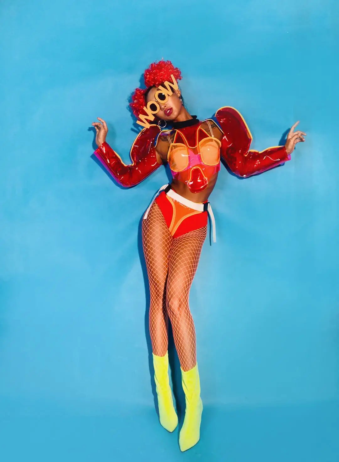 Nightclub Bar Female Singer DJ Gogo Dance Costumes Red Transparent Bodysuit Future Technology Sexy Stage Performance Clothes