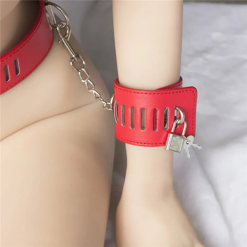 Faux Leather Female Chastity Belt Panty with Handcuff Adjustable BDSM Fetish Bondage Restraints Chastity Device Sex Toys Women