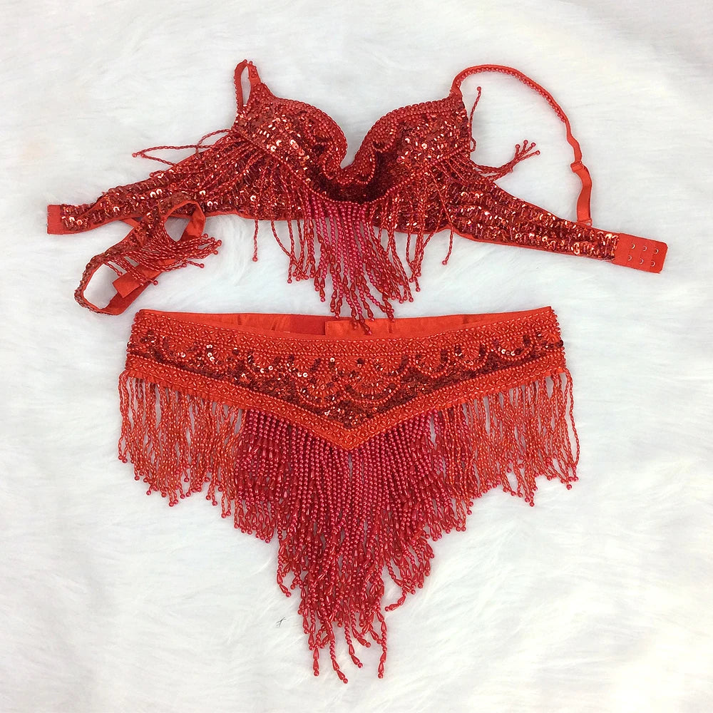 Hot Sale Women Belly Dance Costume 3pcs/set Bra Belt Necklace 4 Colors Ladies Sexy Professional Dance Costumes