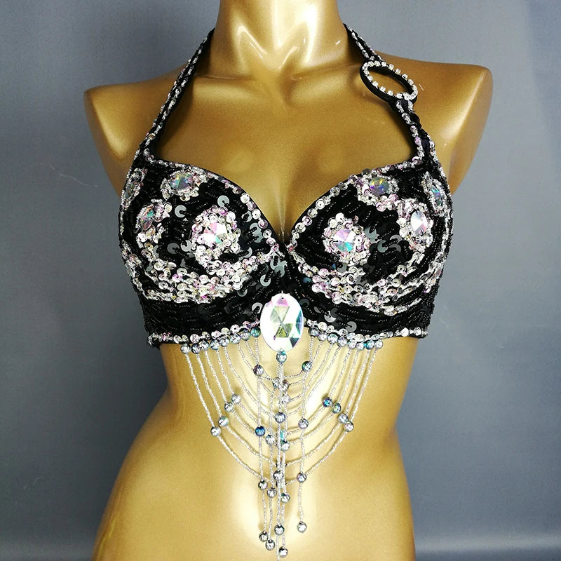 New Women Lady Belly Dance Costume Bra Beaded Sequin Bra Sexy Belly Dancing Clothes Night Club Belly Dance TOPS Bra