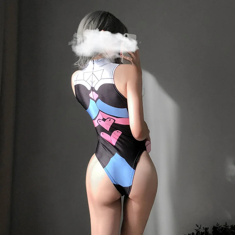 Anime Games Cosplay DVA Printed Sexy Costume for Women Anime Swimsuit Lingerie Bodysuit Swimwear Bathing Suit Open Crotch