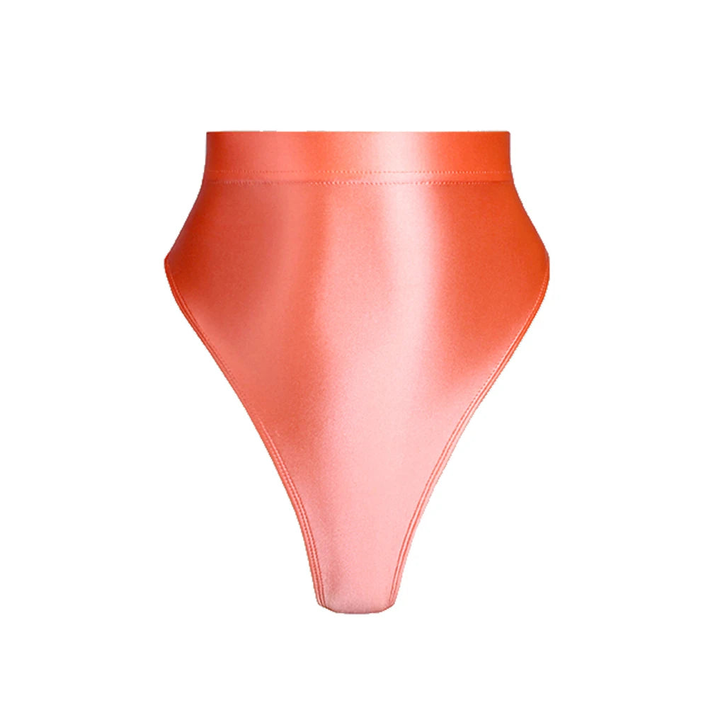 High Waist T-Shaped Short Pants for Women, Shiny Glossy, Monochrome Bikini Tights, High-Fork Briefs, Sexy Underpants, All Season
