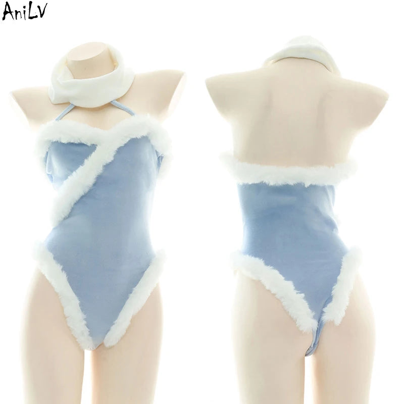 AniLV Anime Lolita Girl Maid Series Pajamas Swimsuit Costume Women Cartoon Cute Kawaii Student Pink Blue Lingerie Set Cosplay