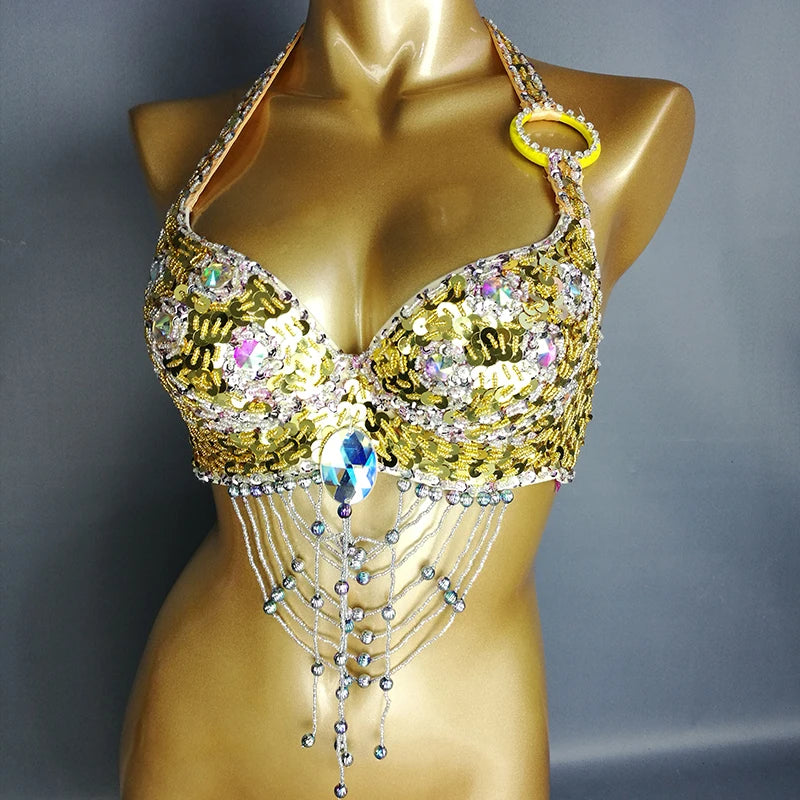 New Women Lady Belly Dance Costume Bra Beaded Sequin Bra Sexy Belly Dancing Clothes Night Club Belly Dance TOPS Bra