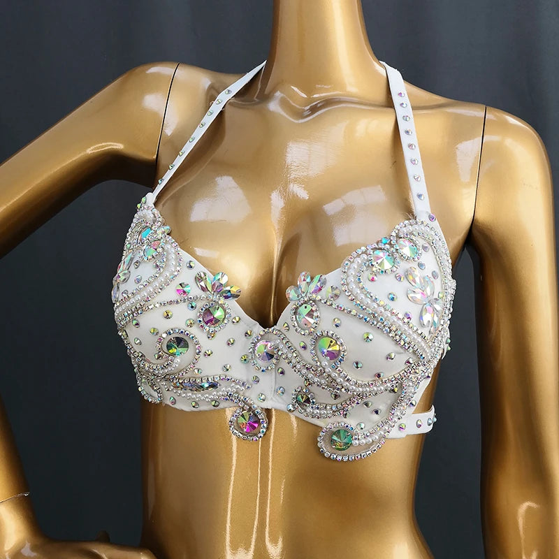 Beaded Crystal wired Bra + Belt 2pc Set Clothes