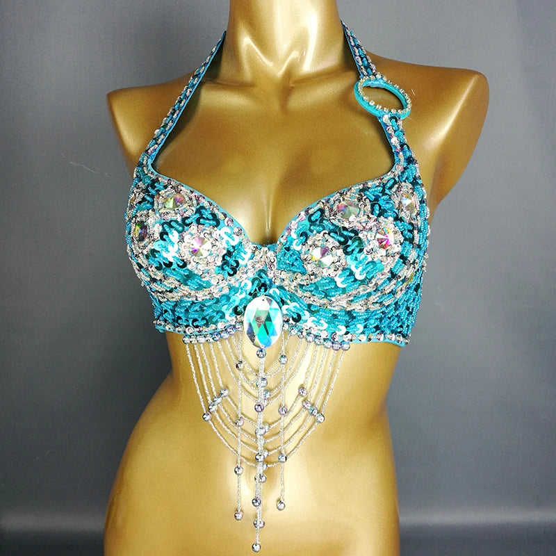 New Women Lady Belly Dance Costume Bra Beaded Sequin Bra Sexy Belly Dancing Clothes Night Club Belly Dance TOPS Bra