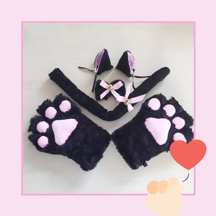 Cat Girl Anime Cosplay Costume Accessory Bell Hairwear Hairbands With Cat Ears Neko Lolita Maid Plush Glove Tail Paw Ear