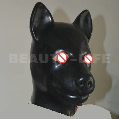 Hot sex product male female 100% natural latex bondage dog head mask eyepatch headgear hood adult BDSM toy bed game set