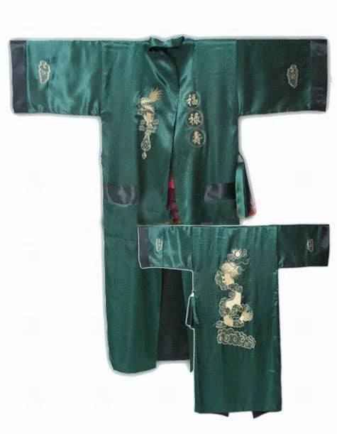 Novelty Reversible Black Red Women Kimono Yukata Satin Embroidery Dragon Nightgown One Size Robe Gown Two Side Sleepwear
