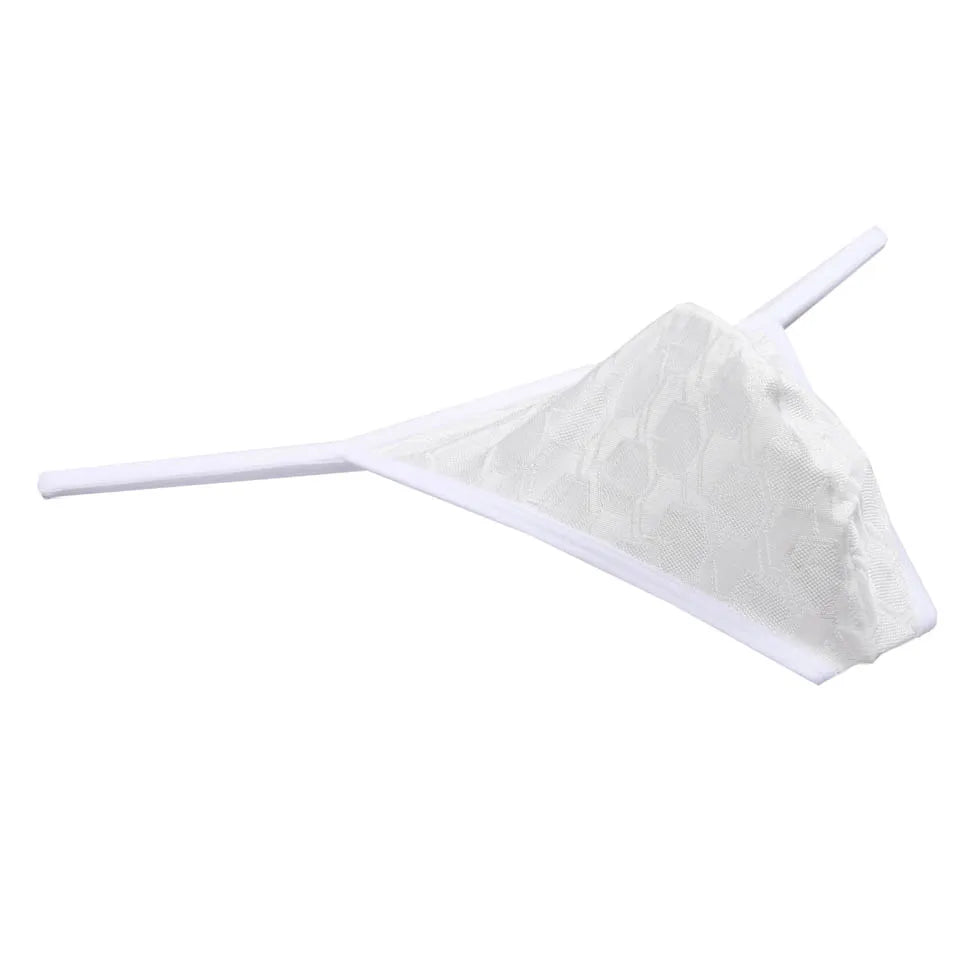 Men's Sheer Lace Bikini Briefs See-through Thong String Underwear Male G-string Micro Tangas Bulge Pouch Posing Low Rise Beach