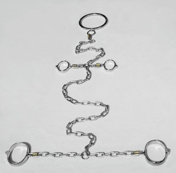 New Arrival Stainless Steel Bondage Dog Slaves BDSM Chain Devices Sets Handcuffs Shackles Fetters Neck Ring Collar Sex Toy 129