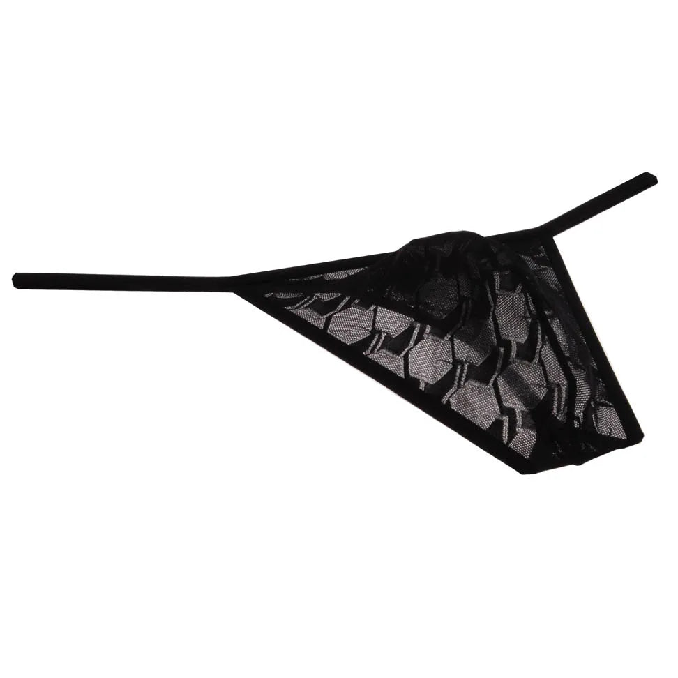 Men's Sheer Lace Bikini Briefs See-through Thong String Underwear Male G-string Micro Tangas Bulge Pouch Posing Low Rise Beach