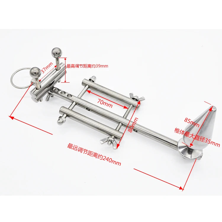 Male Stainless Steel Bondage Stretching Device Multifunctional Adjustable Anal Butt Plug Chastity Belt BDSM Sex Toy A129