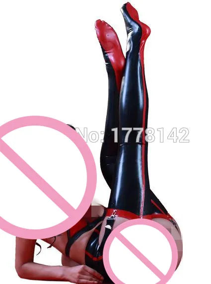 Latex Stockings Black & Red Sexy Fetish Rubber Thigh High Stockings
