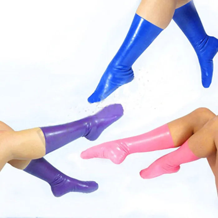 Women sexy pink latex rubber socks gummi 0.4mm plus size hot sale Customize service