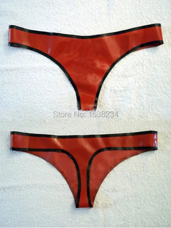 ASHBURN Latex Breifs With Trims Red and Black Women Red Thongs Lingerie Underwear G-strings Fetish