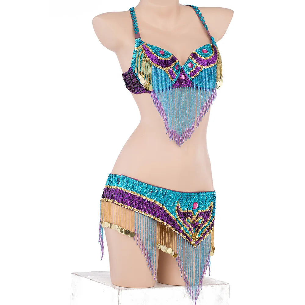 Long Oriental hand beaded Beaded set Bra Belt
